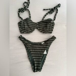 Abercrombie & Fitch Olive Green nd White Striped Bikini Set
